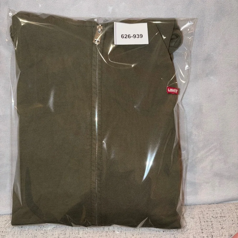 Levis Mens XXL Full‎ Zip Hoodie Olive Green Red Tab Logo Fleece Sweatshirt